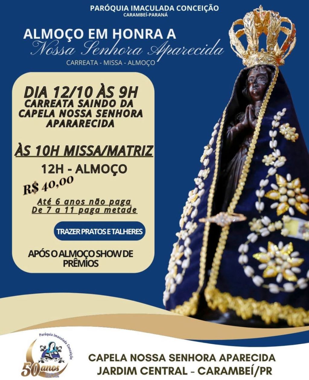 Comunidade prepara Almoço em Honra a Nossa Senhora&nbsp;Aparecida